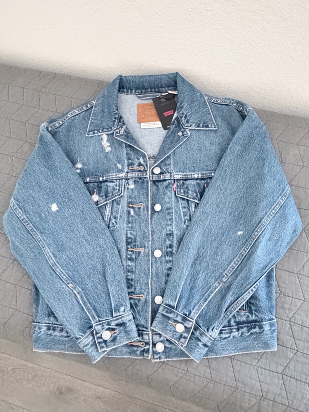 Levi's Premium 90's Trucker Distressed Denim Jacket Unisex Grunge Blue XS NWT - Picture 12 of 15